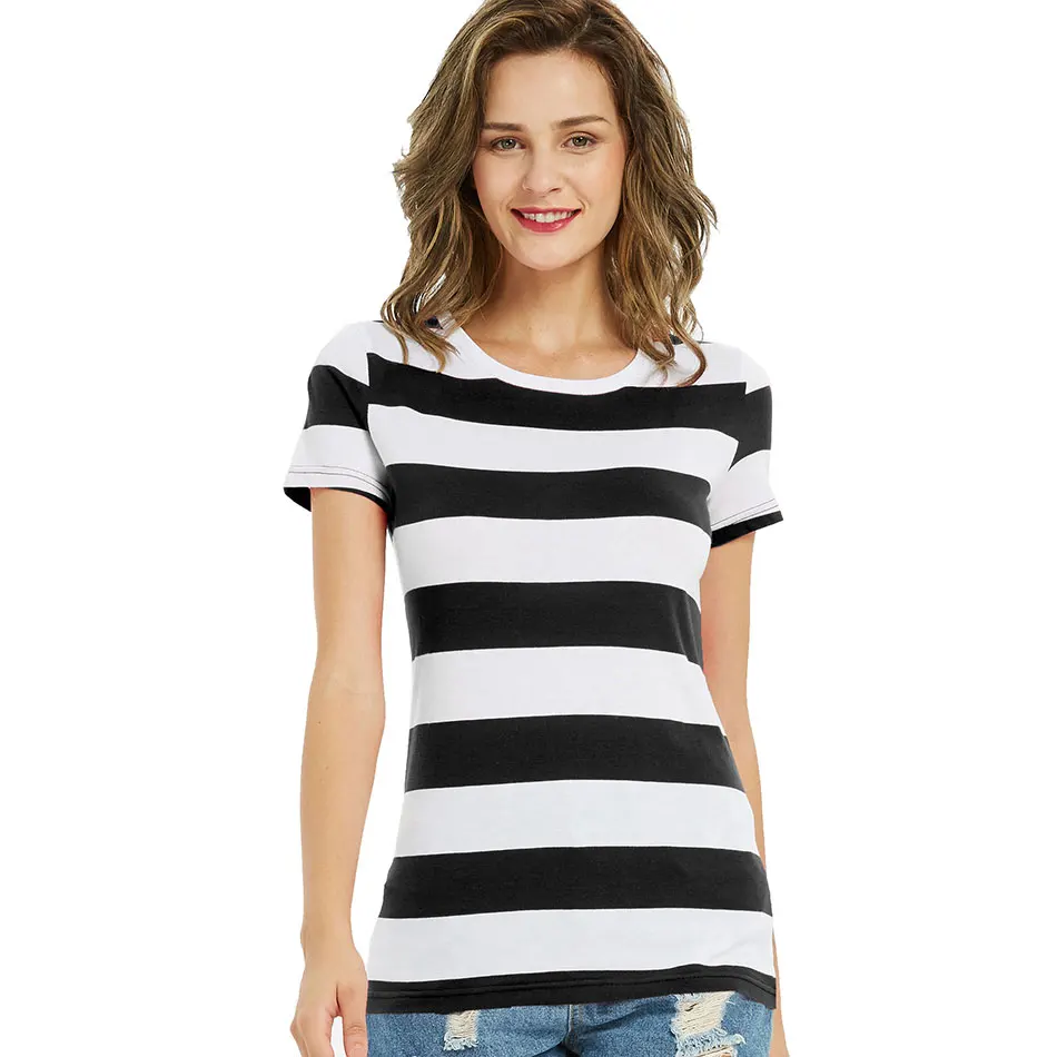 Black White Striped Tshirt Rainbow Striped T Shirt for Women Summer Round Short Sleeve Tees for Women Casual Summer Cool