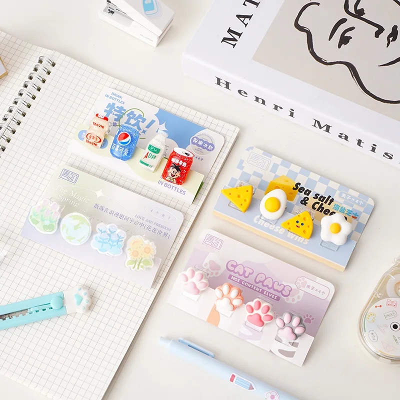 4 Pcs Creative cartoon Resin Mini Clip Set /Animal Fruits Cute Paper Clips / Small Craft Photo Pegs Kawaii Stationery