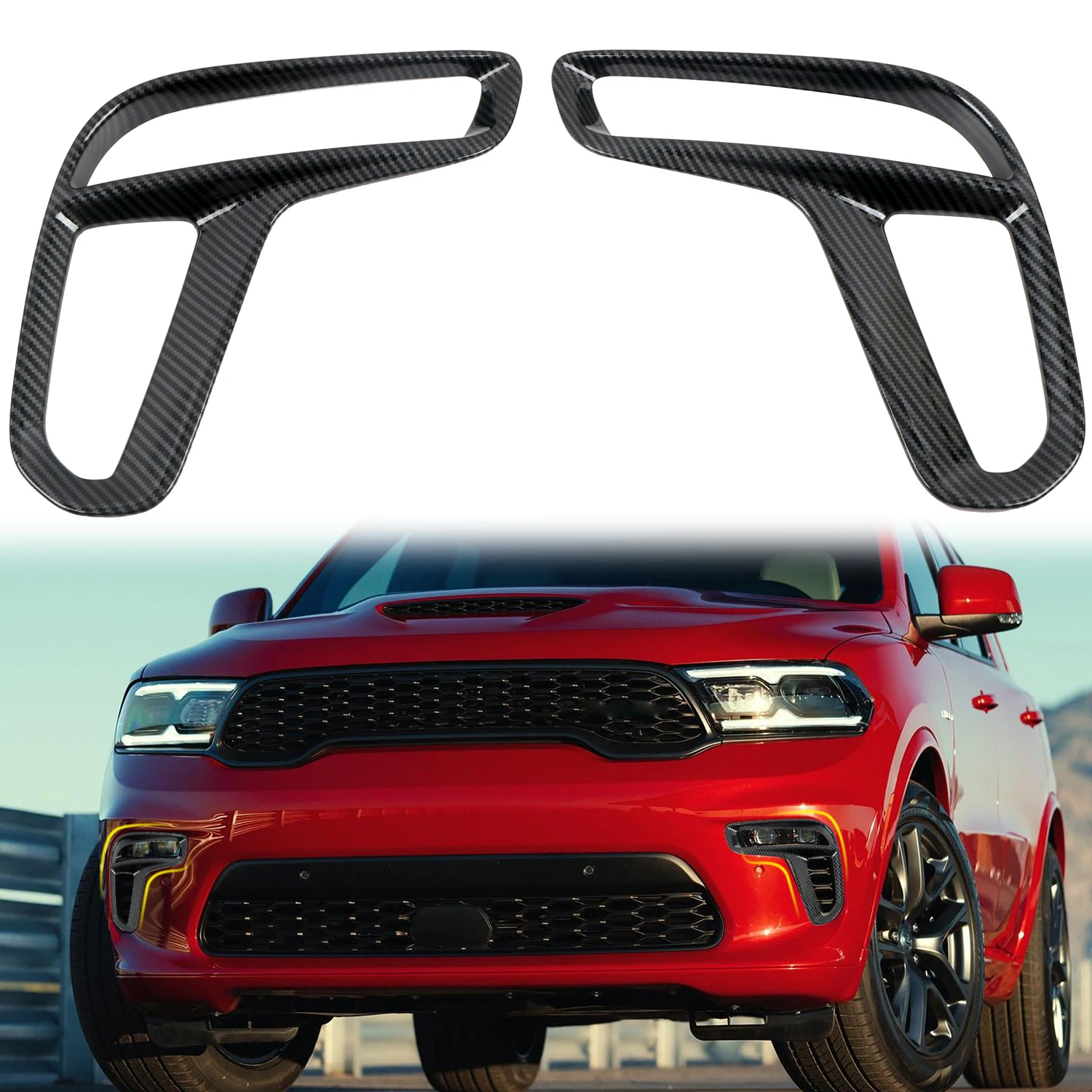 Car Accessories For Dodge Durango 2021 2022 2023 ABS Carbon Fiber Printed Exterior Front Fog Light Cover Trim 2pcs