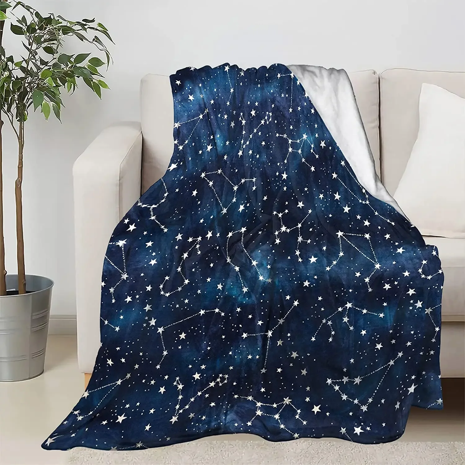Constellation Blue Sky Throw Blanket Ultra Soft Lightweight Flannel Microfiber Constellation Lover Blanket Couch Bed Sofa Gifts