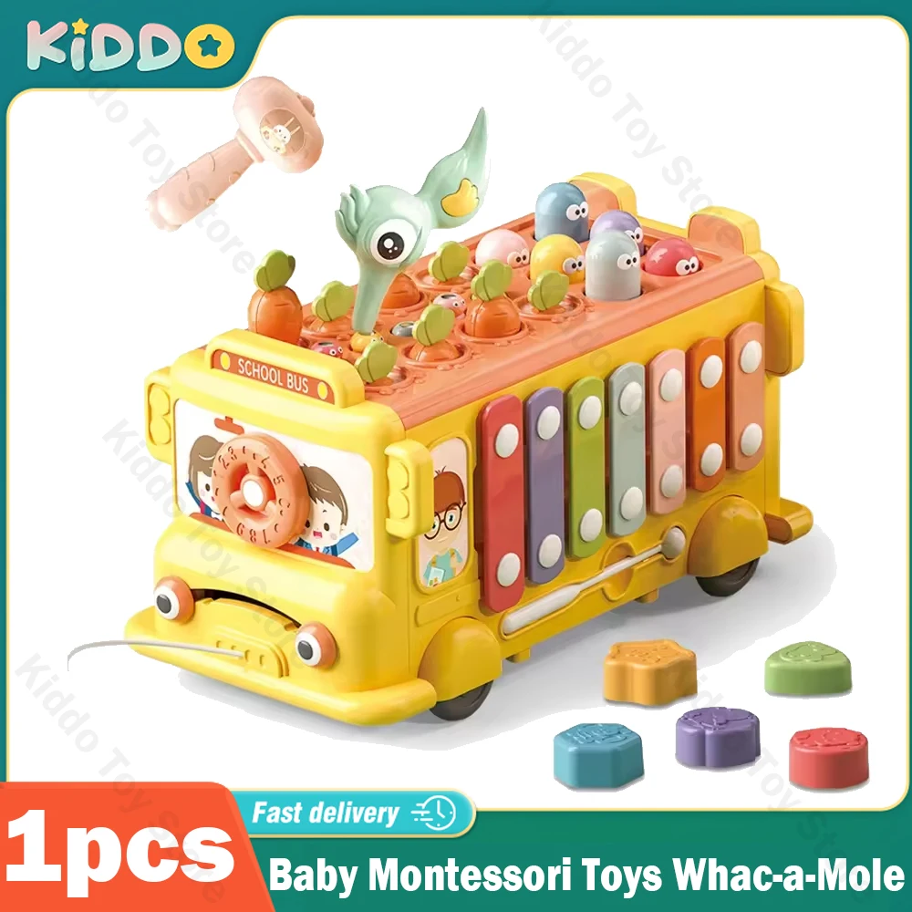 Baby Montessori Toys Whac-a-Mole Fishing Maze Puzzle Hammer Game Music Multifunctional Bus Storage Box Educational Kids Toys