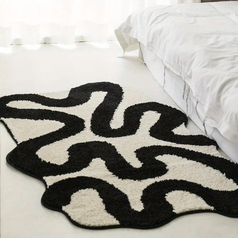 Creative Black and White Irregular Carpet Art Trend Sofa Tea Table Rug Living Room Bedroom Bedside Washable Rugs