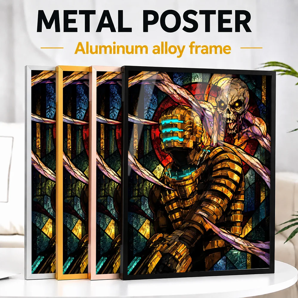 Dead Space Framed Aluminum Metal Poster Customized Stained Glass Inspired Wall Art For Computer Room, Gaming Enthusiast Gift