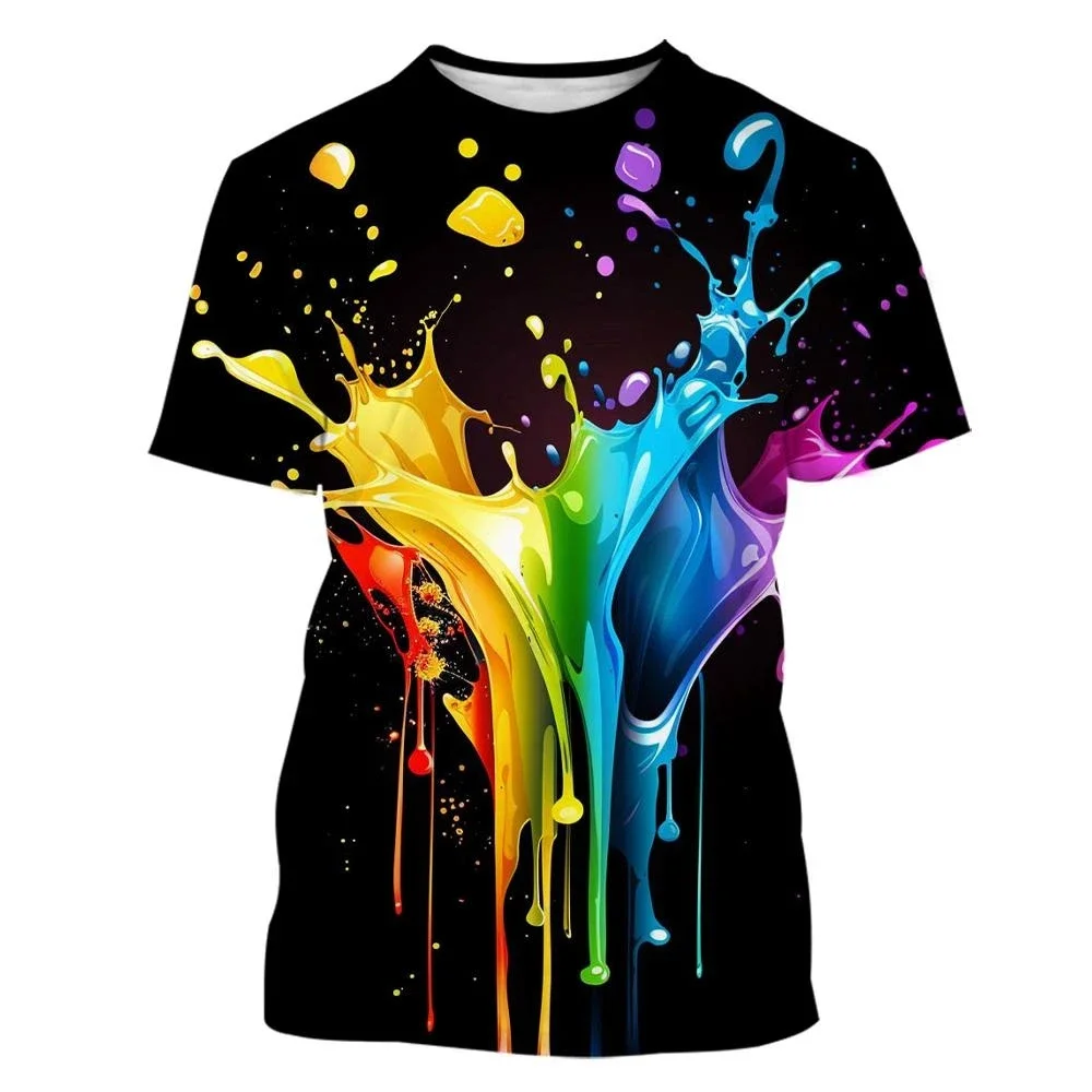 Kreatives, individuelles Hip-Hop-T-Shirt mit mehrfarbigem Tintenfleck-Muster, 3D-Druck, atmungsaktiv, für Männer und Frauen, Streetwear, lässig, trendig, Kinderoberteil – Detail 7