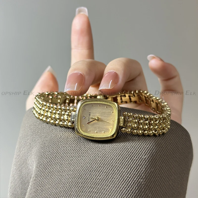 Fashionable Square Watch Golden Rectangular Box Elegant Steel Watch Retro Bracelet Strap Exquisite Watch