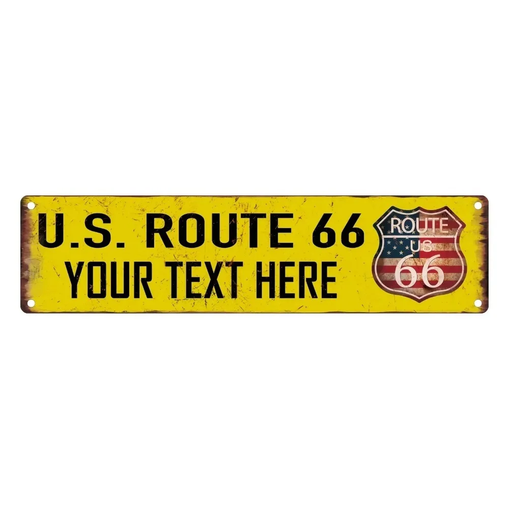 CIFbuy Personalized Yellow Route 66 Metal Plaque Customizable 2D Flat 4x16In Vintage Distressed Garage Farmhouse Wall Ornament