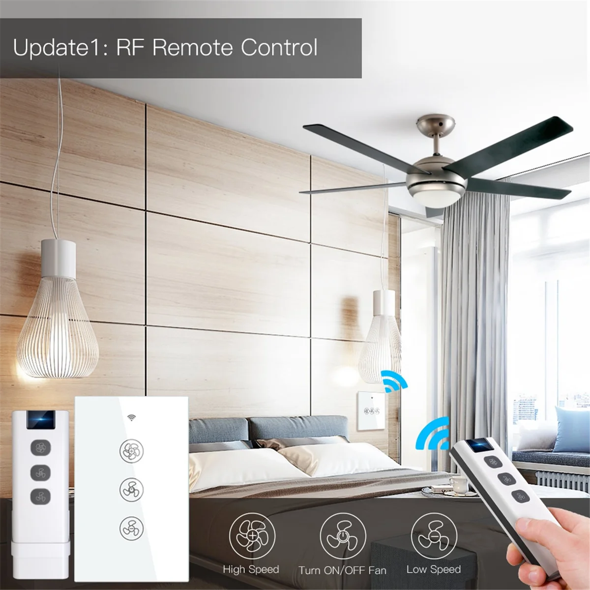 Interruptor inteligente para ventilador de techo, dispositivo con WiFi, Control remoto inalámbrico por aplicación Smart Life/Tuya, velocidad continua, versión estadounidense B