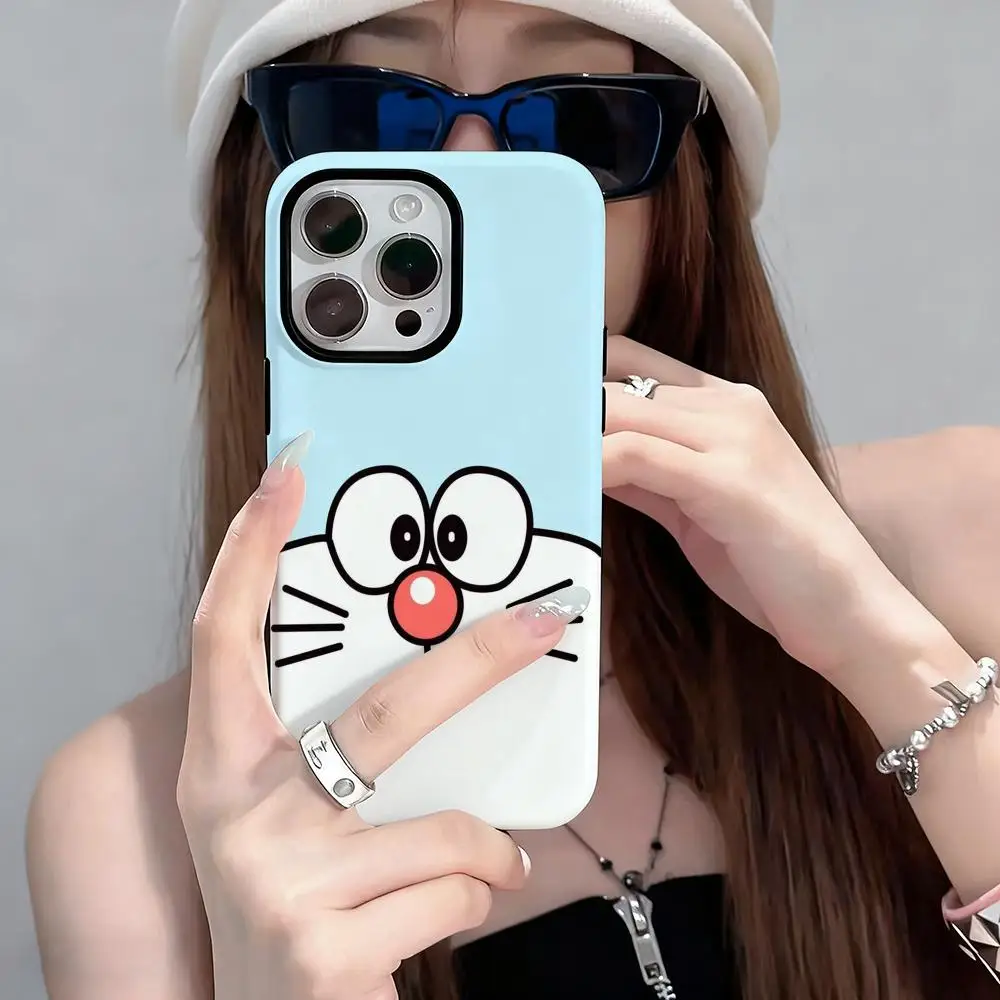Anime D-Doraemones Handyhülle für iPhone 17 16 15 14 13 12 Pro Max Plus, glänzende HD-Doppelschicht-Flüssigkeitsrückseite, Hartschale