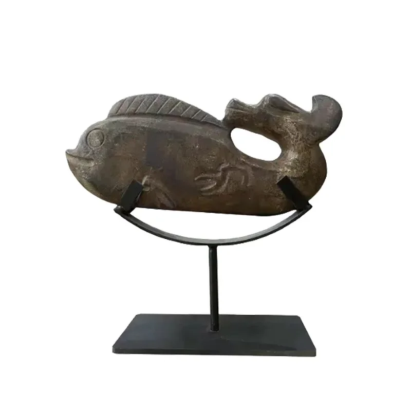 oom entrance jade stone fish ornaments creative study room Bogu shelf decoration sculpture natural stone carving