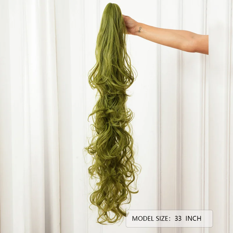 European and American Style Long Curly Hair Women's New Claw Clip Wavy Ponytail Fluffy Natural Fashion Wig Invisible Seamless Ha view 3
