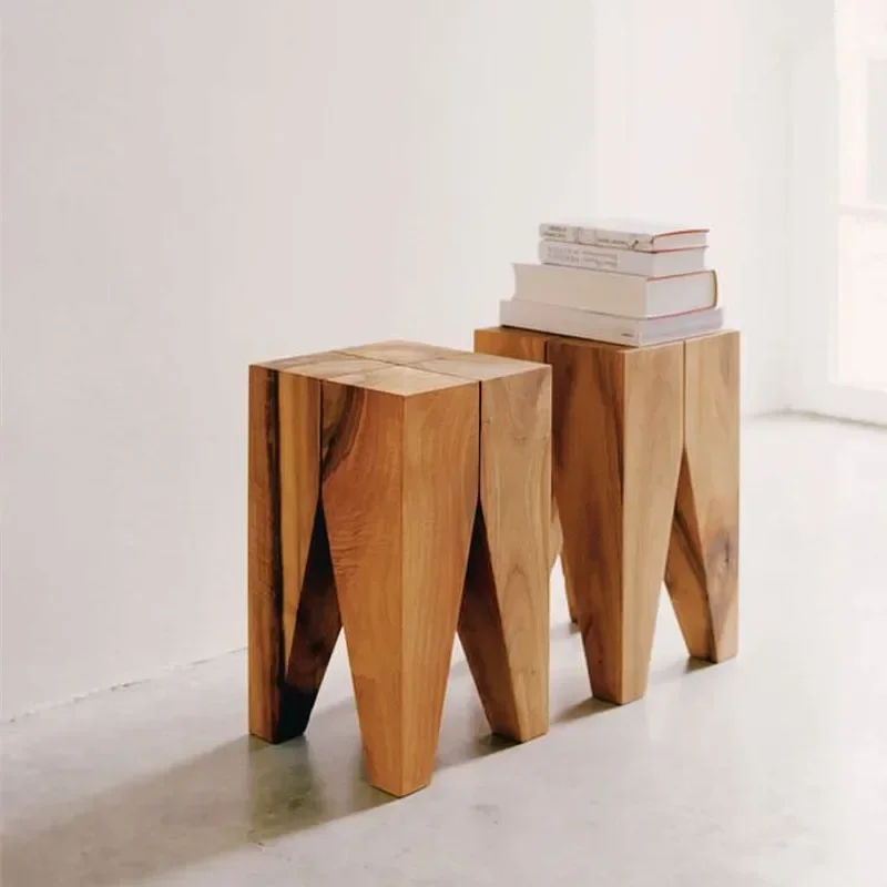 Modern Hotel Office Building Living Room Kitchen Solid Wooden Stools Chairs Stool Natural Cracking Wood Creative Tea Table