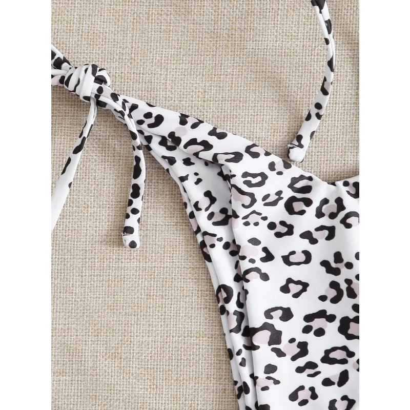 ليوبارد طباعة ملابس سباحة نسائية صغيرة ملابس السباحة المرأة مثير مثلث الدانتيل يصل بيكيني رفع صيف 2025 جديد سبليت بحر 2 قطعة ملابس السباحة