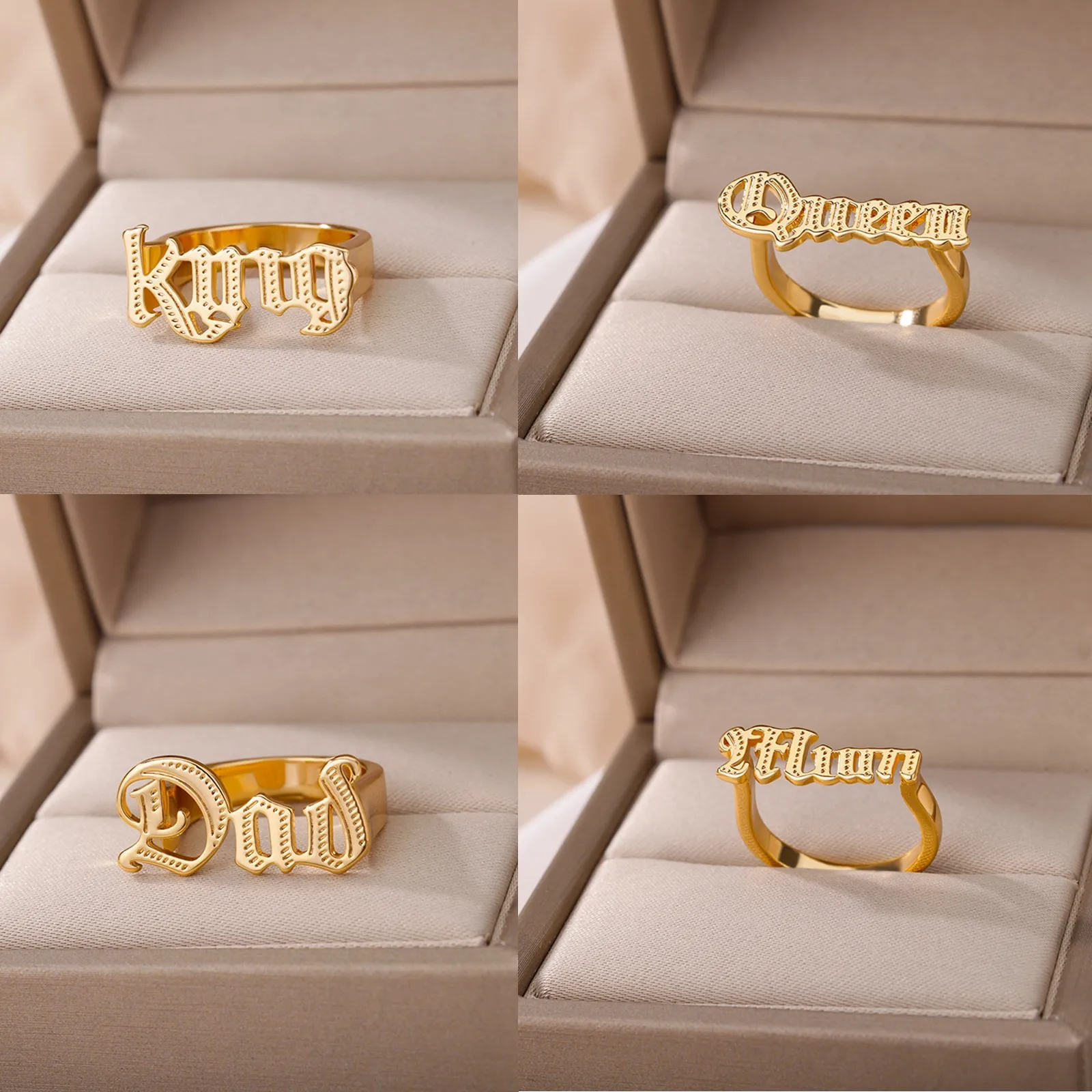 Anillos con letras de Papá y mamá para mujer, Color dorado gótico, anillo con letras de Reina y Rey, joyería estética para fiesta, regalo de joyería para el día de la madre