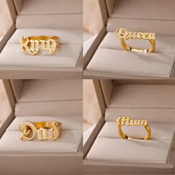 Letter Dad Mom Rings for Women Goth Gold Color Queen King Letters Ring Aesthetic Party Jewelry anillos Mother's Day Jewelry Gift