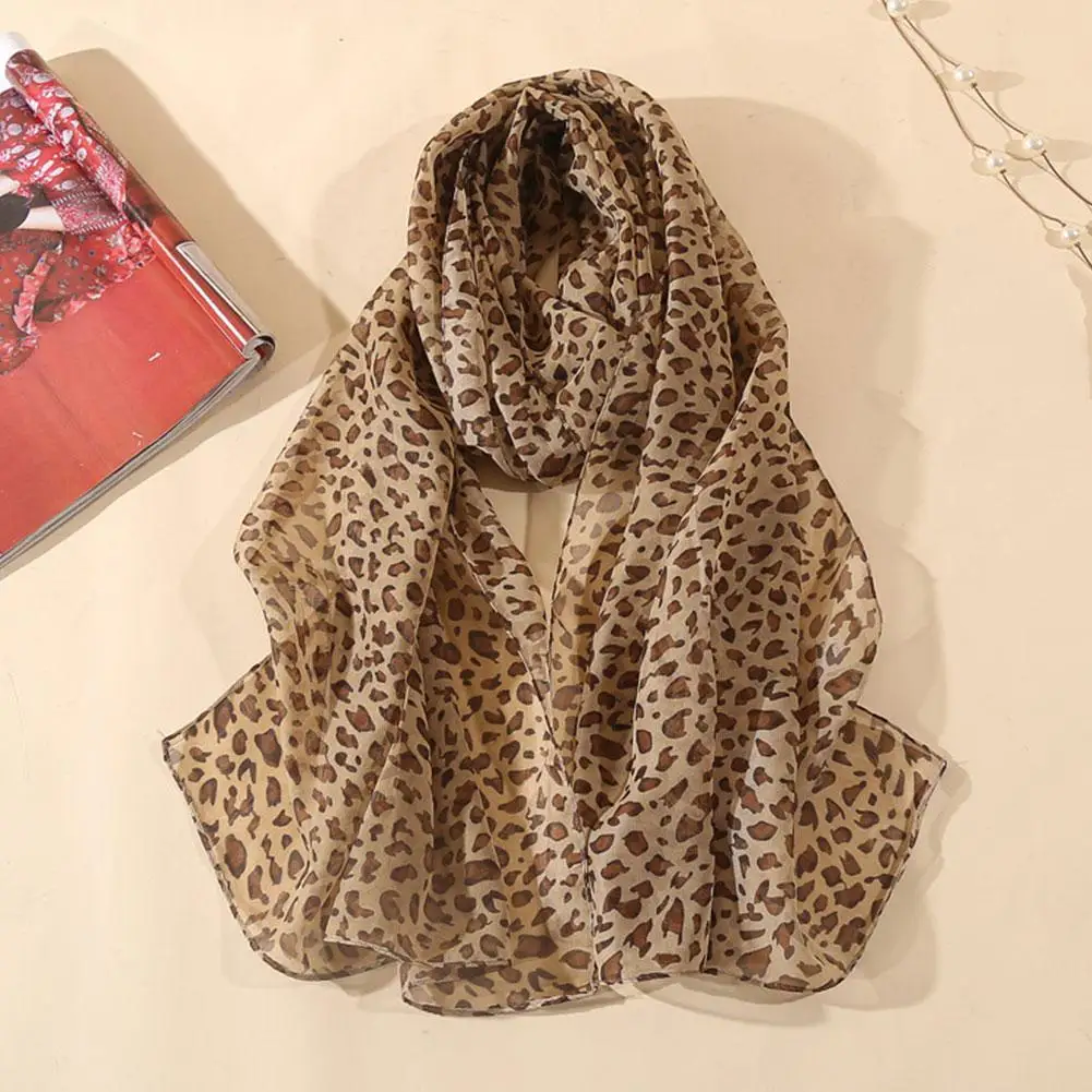 Women Leopard Print Chiffon Scarf Scarves Fashion Women Soft Long Shawls Printed Multifunction Winter Ladies Style Silk Scarf