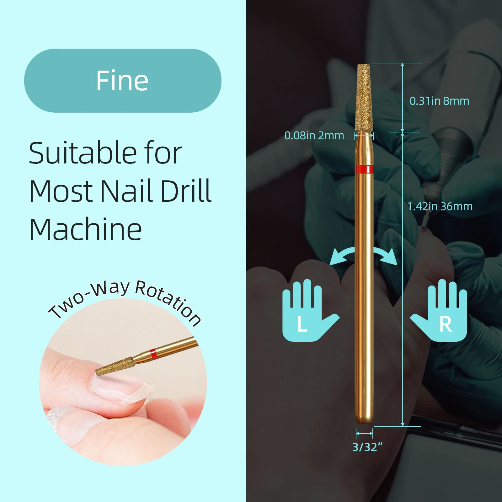 HYTOOS 2 มม.เรียว Cuticle ทําความสะอาดเล็บเจาะ Bits, ไทเทเนียมรัสเซียเพชรเล็บบิตอุปกรณ์ทําความสะอาดเล็บสําหรับ Dead Skin