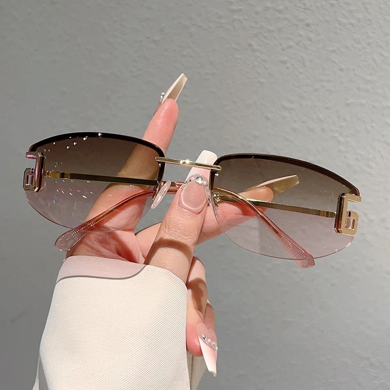 Gafas de Sol Ovaladas Sin Montura KAMMPT para Mujer, Modelo 2026, con Decoración de Espejo, Modernas, de Lujo, con Diseño Degradado, Casuales
