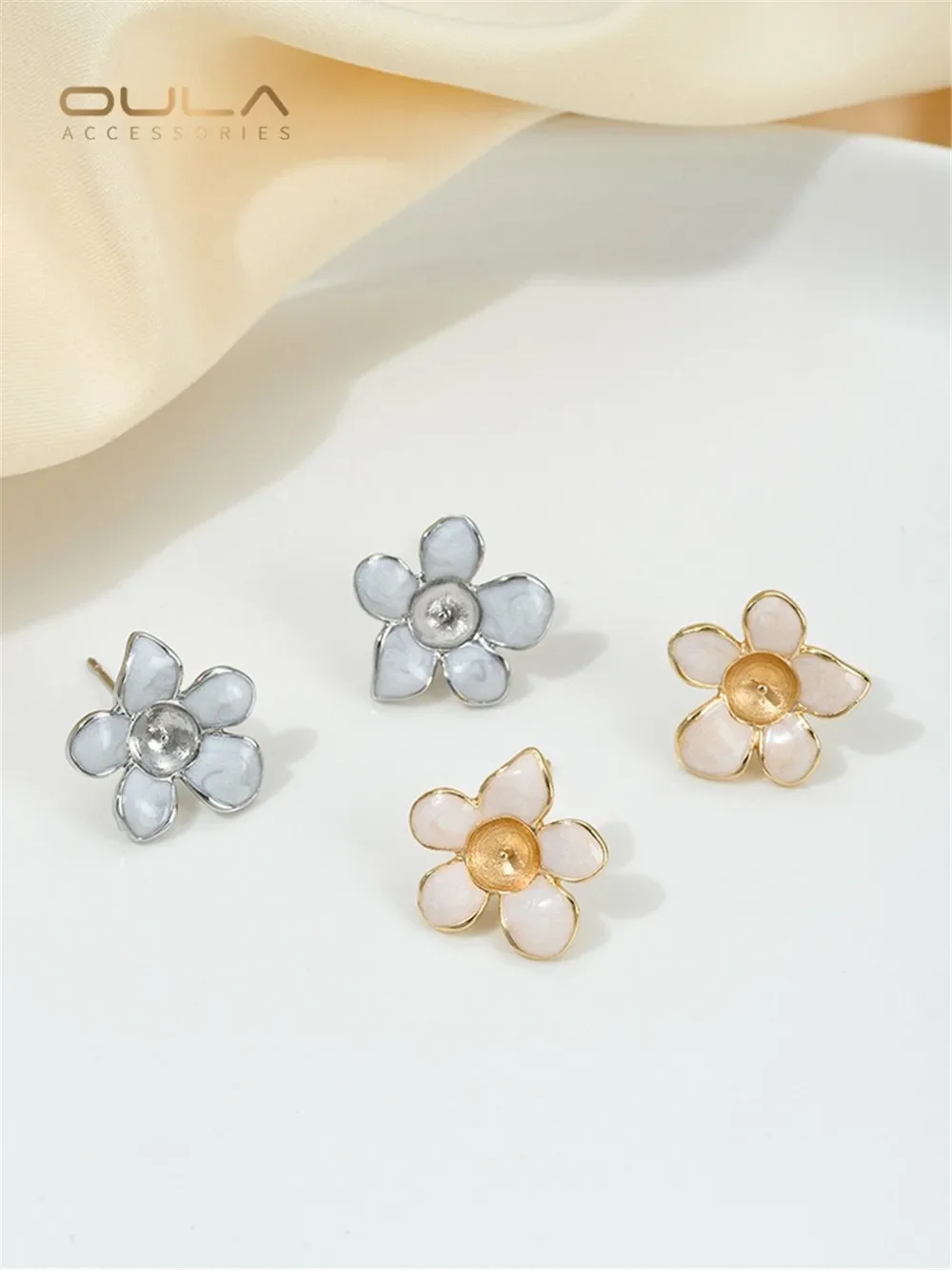

14K Gold-Color Plated Drop Oil Small Flower Beads Bracket Earrings 925 Silver Needle Diy Handmade Pearl Earrings Accessories