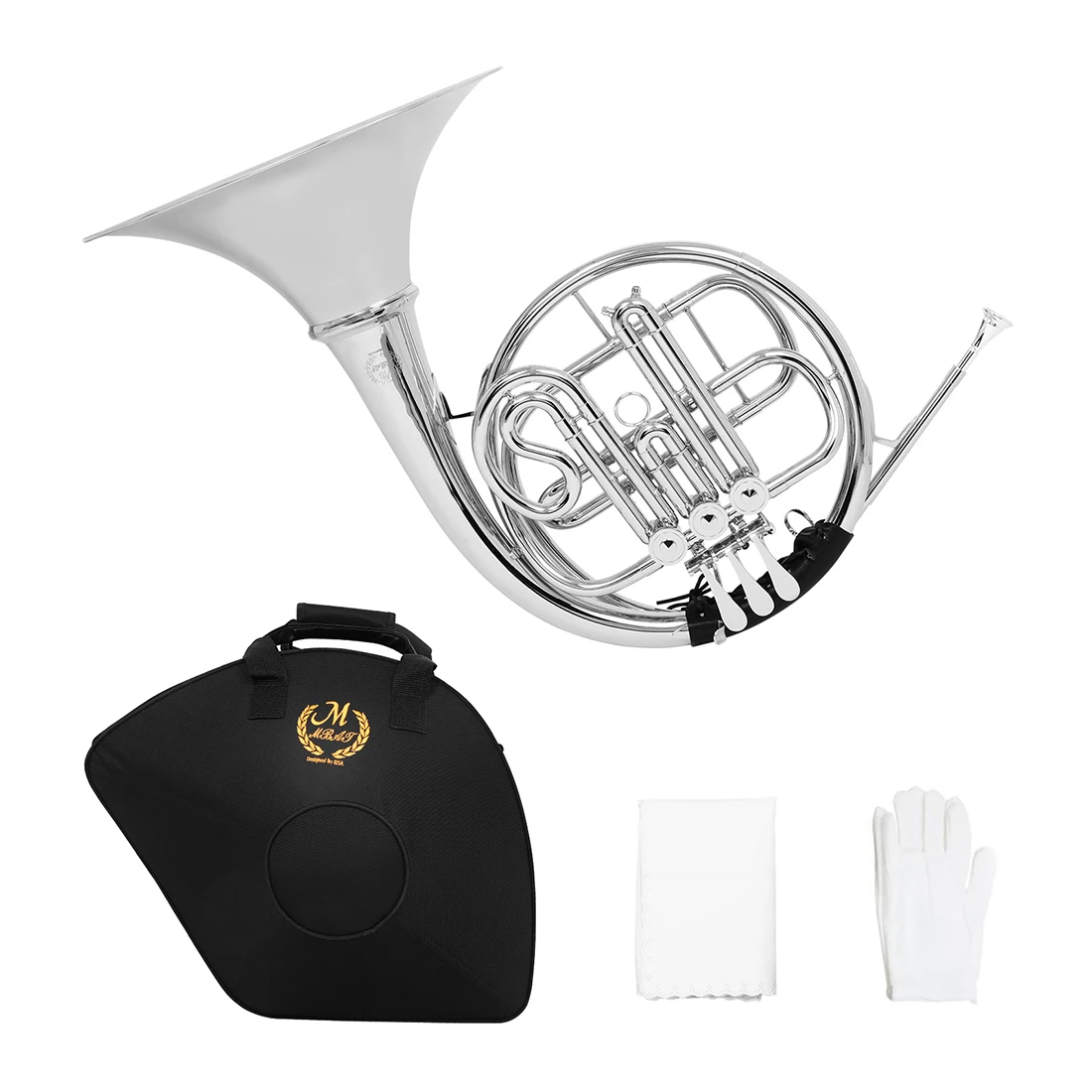 M MBAT 3 Keys Silvery Plated French Horn Bb Split Double Row Bach French Horn Brass Musical Instrument with Case Mouthpiece Part