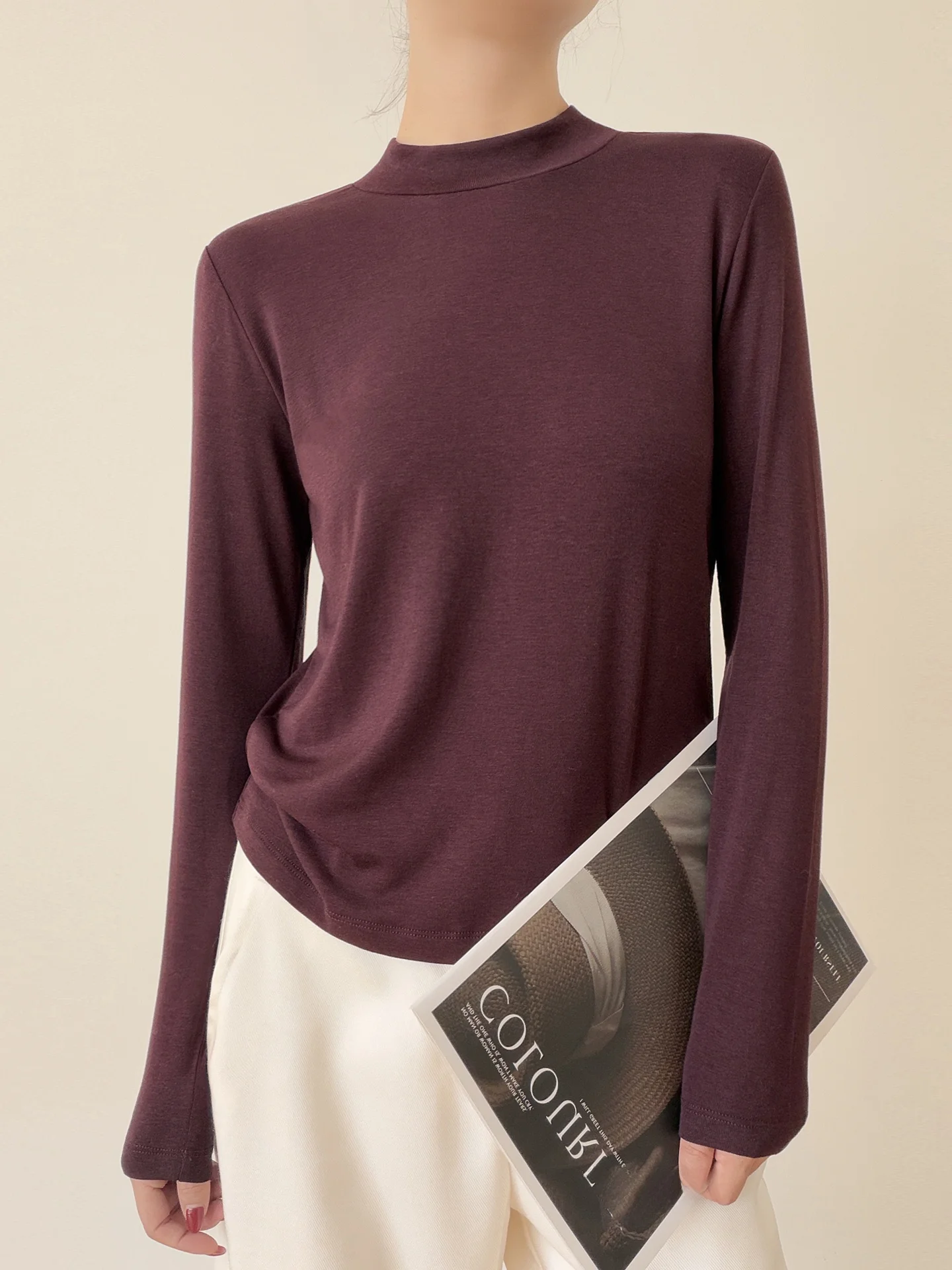 

Женская облегающая футболка-лонгслив из ацетатной шерсти Lycocel с высоким воротником, дышащая, для ношения как нижний слой или самостоятельно