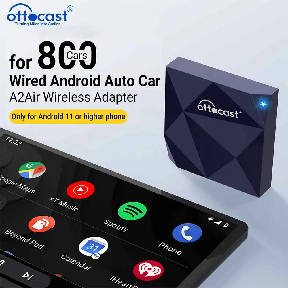 OTTOCAST A2Air Wired to Wireless Android Auto Adapter USB Dongle Android Box Radio Car Accessories for Volvo Porsche MG VW Audi