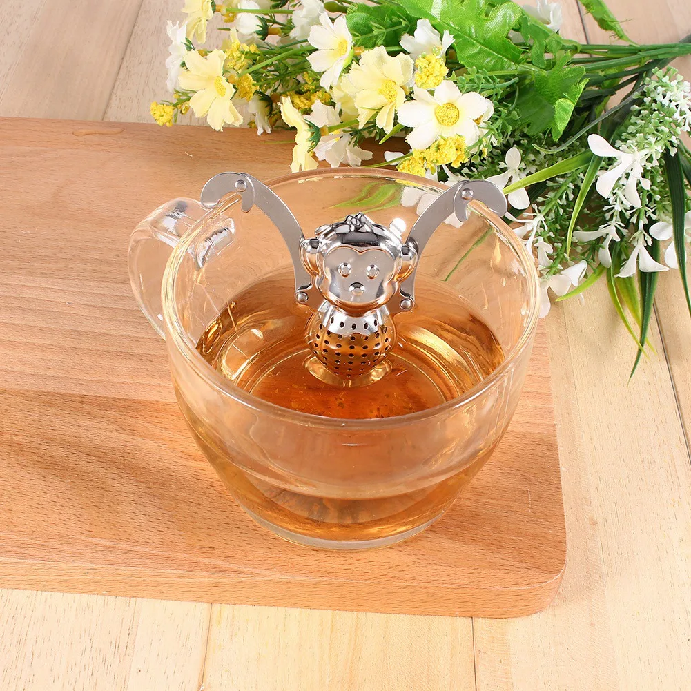 Loose tea strainer Cute Stainless Steel Loose Tea Leaf Infuser Ball Strainer Filter Diffuser Herbal Spice Monkey Tea Strainer