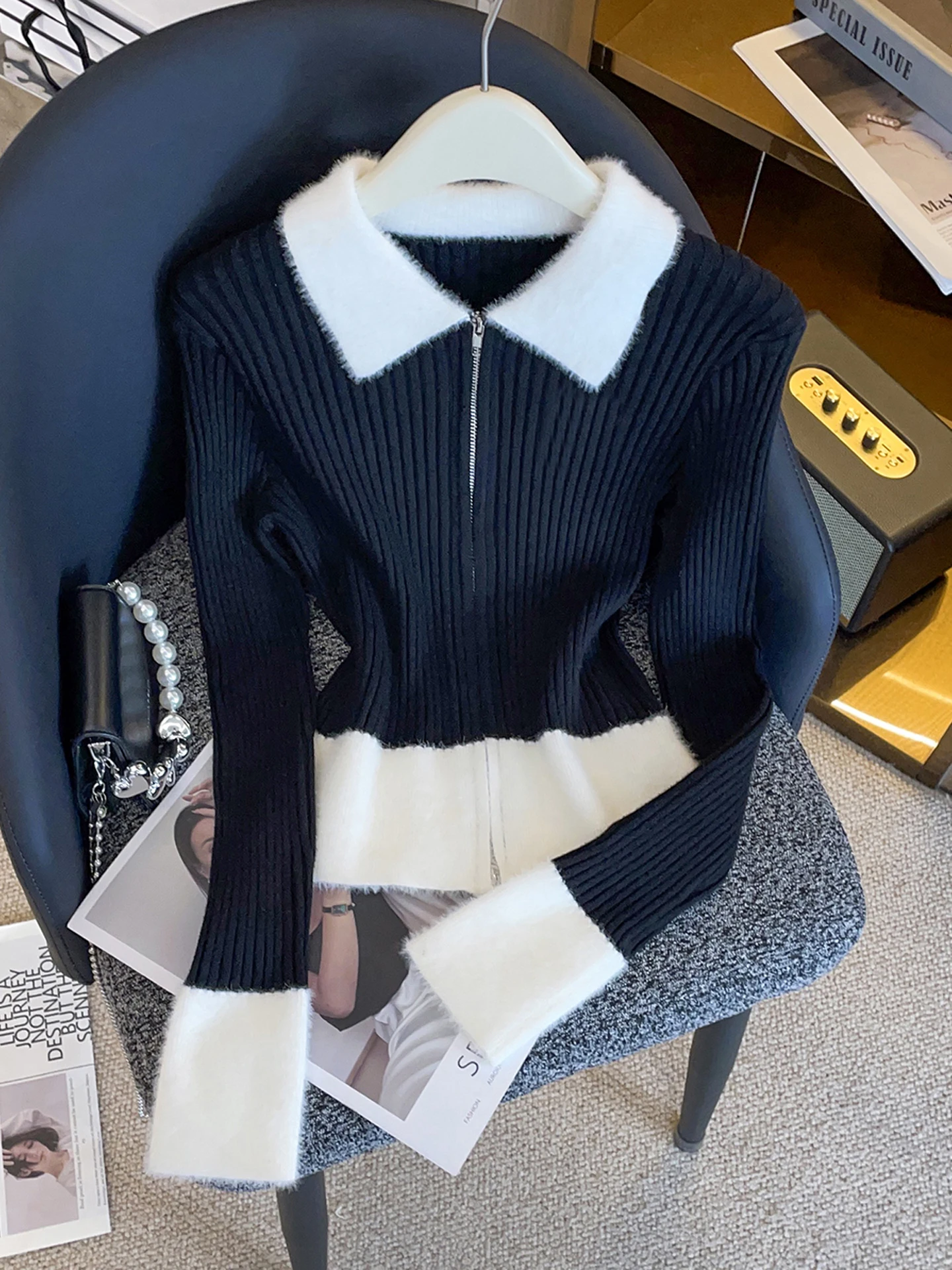 Cardigan tricoté haut de gamme pour femmes, manteau, col rabattu, collège, automne hiver, mode pour les déplacements, coupe régulière Simple