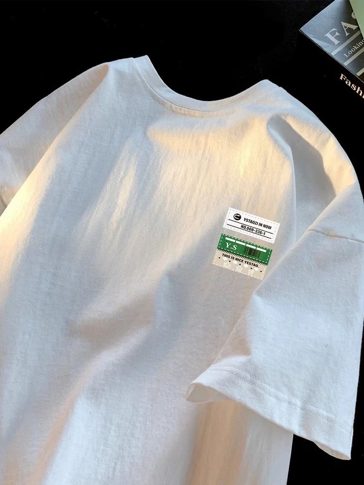 

Мужская футболка в американском ретро-стиле, летняя, свободного кроя, больших размеров, парная, модная, брендовая, из плотного чистого хлопка