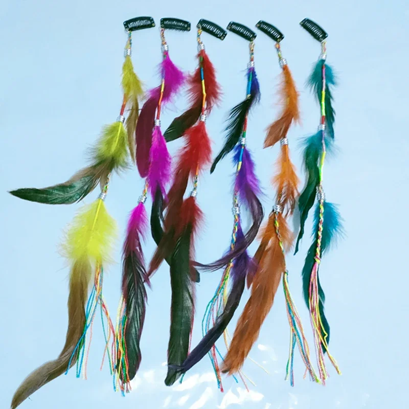 Bohemian Colorful Feather Hair Clips for Women Fashion Braid Dreadlock Hairclips Headwear Hair Decor Jewelry Accessories