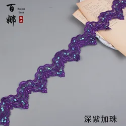 1 Yard 9cm wide Purple Beaded Cording Fabric Flower Venise Venice Mesh Lace Trim Applique Sewing Craft For Bride Wedding Dresses