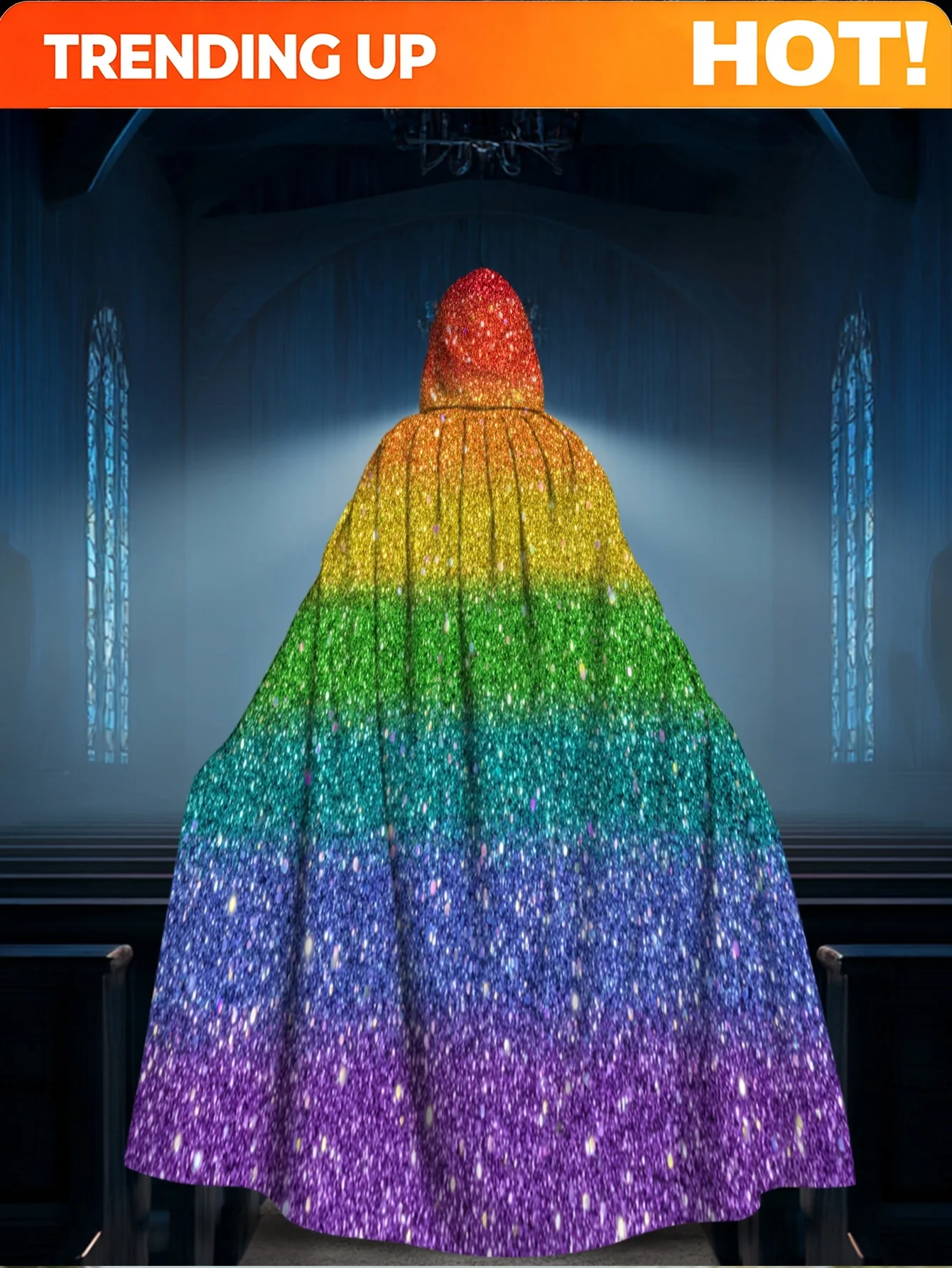 Customization 1pc 2D Flat Printing Lightweight Fashion Cloak Pride Rainbow Glitter Stripes 100% Polyester Halloween Performance