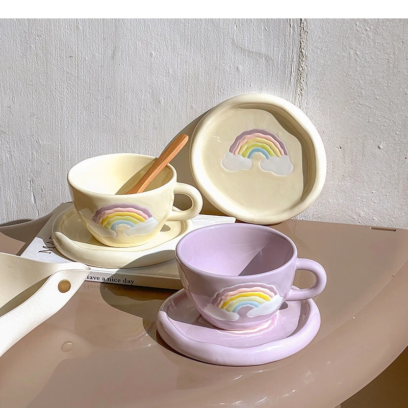 250ml Cute Ceramic Mug with Saucer Japanese Restaurant Coffee Cup Set Couple Afternoon Tea Home Drinking Gift