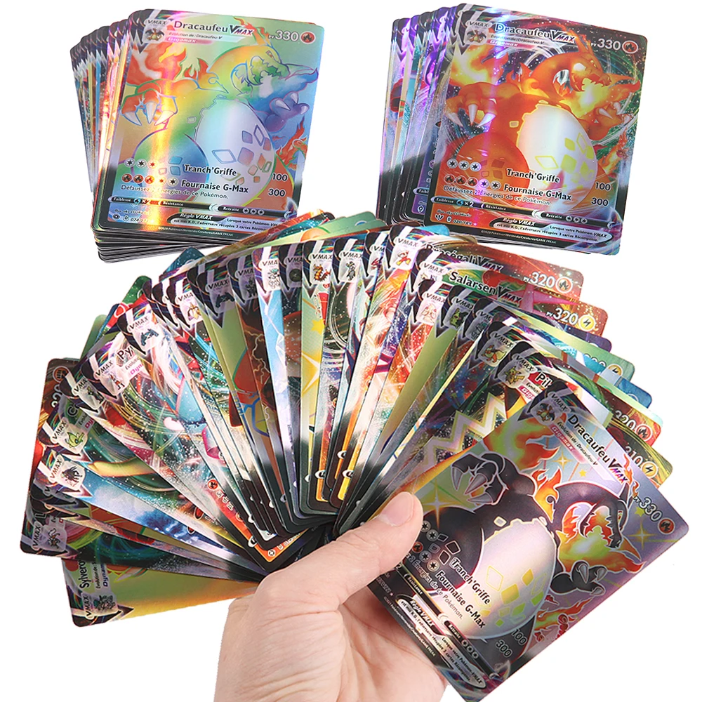 Cartes Pokemon anglaises Vstar V VMAX GX MEGA EX brillantes, 100 pièces, boîte Booster de Collection d\'entraînement au combat