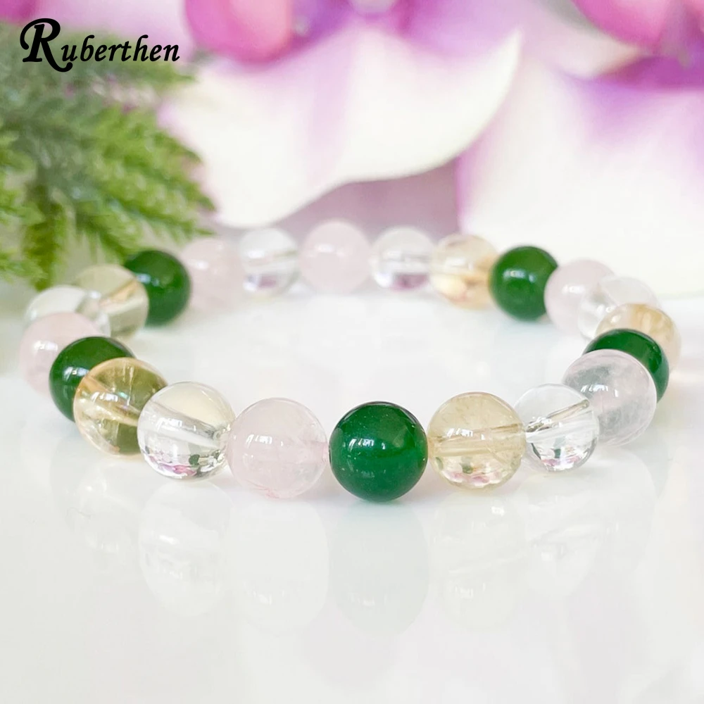 Ruberthen Taurus Zodiac Gemstone Bracelet Rose Quartz Clear Quartz Citrine Green Jade Healing Crystal May Birthstone Taurus Gift