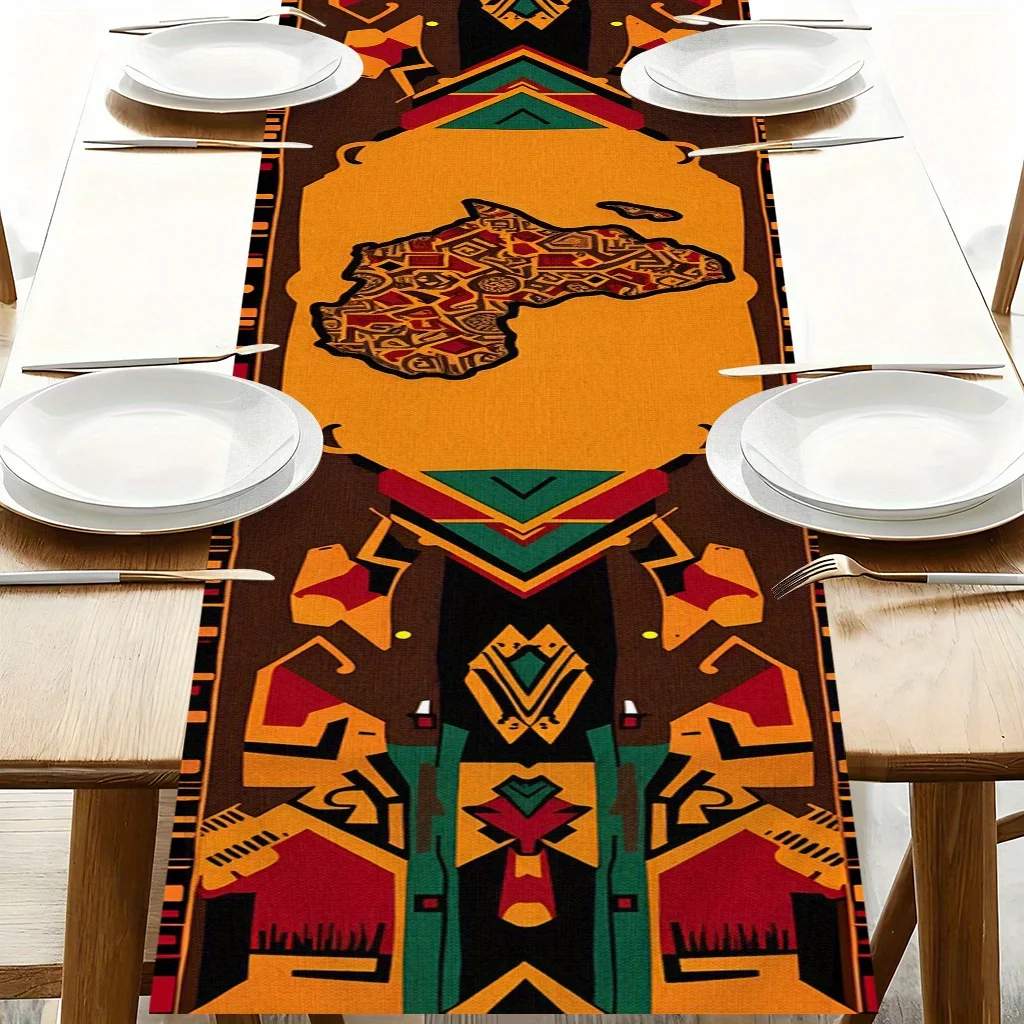 1pc African Silhouette Ethnic Art Table Runner Festive Decorative Cloth for Home Kitchen Dining Office Holiday Party Decor