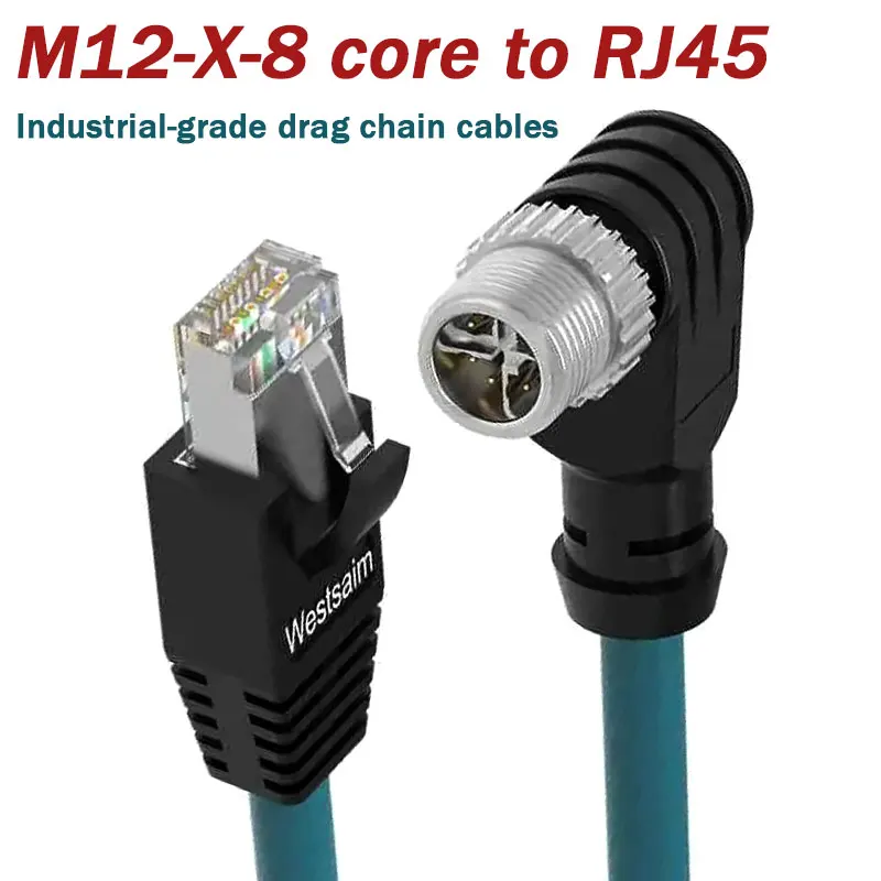Industrial M12 8Pin X-code Male to RJ45 Ethernet Connector Line Gigabit Data Transmission Network Cable 8P X-type Coding Wire