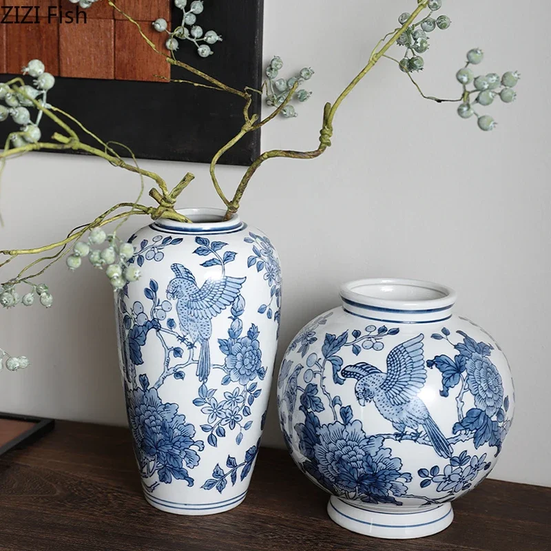 Classical Blue and White Porcelain Vase Plant Pots Table Decoration Flowers Arrangement Floral Vases Room Aesthetic Decor