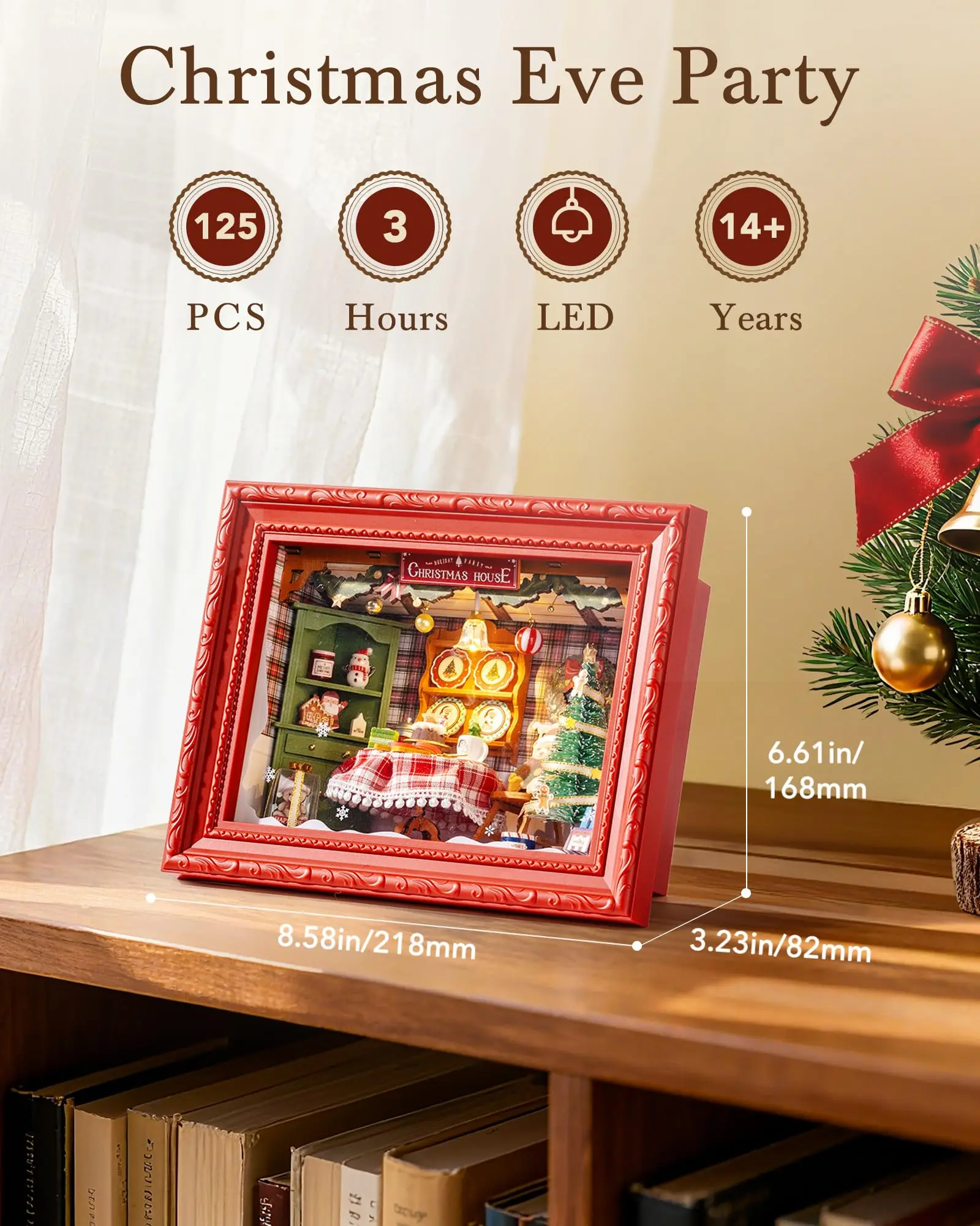 Rolife حفلة عيد الميلاد عشية ثلاثية الأبعاد LED Diorama المفاجئة معًا مجموعة ألغاز خشبية لجدار الطاولة ديكور منزلي احتفالي هدية للبالغين