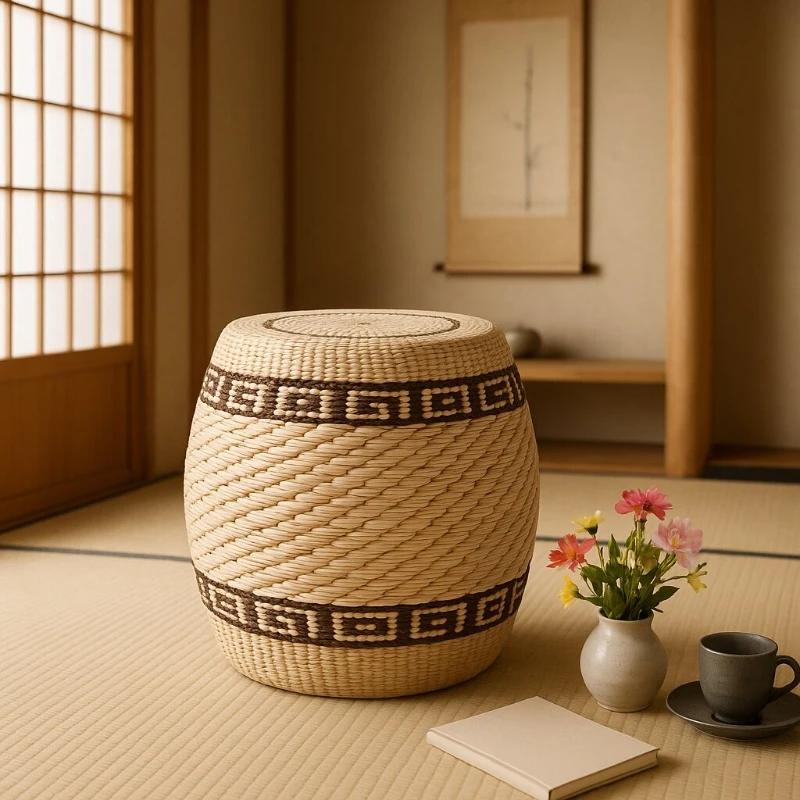 

Simple Handmade Small Stool Fashion round Shoe Bench Creative Grass Woven Ottoman Multi-Functional Low Footrest