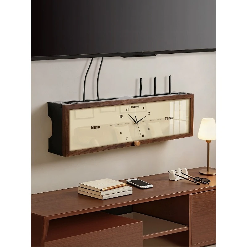 With clock router storage box, medieval style non-punching set-top box placement rack power strip wire shielding decorative box