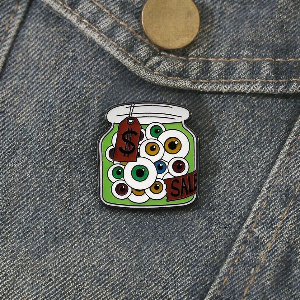 Canned Eyeball Enamel Funny Brooch Coat Bag Niche Fashion Subculture Gothic Quirky Badge Jewelry Small Gifts Pin Accessories