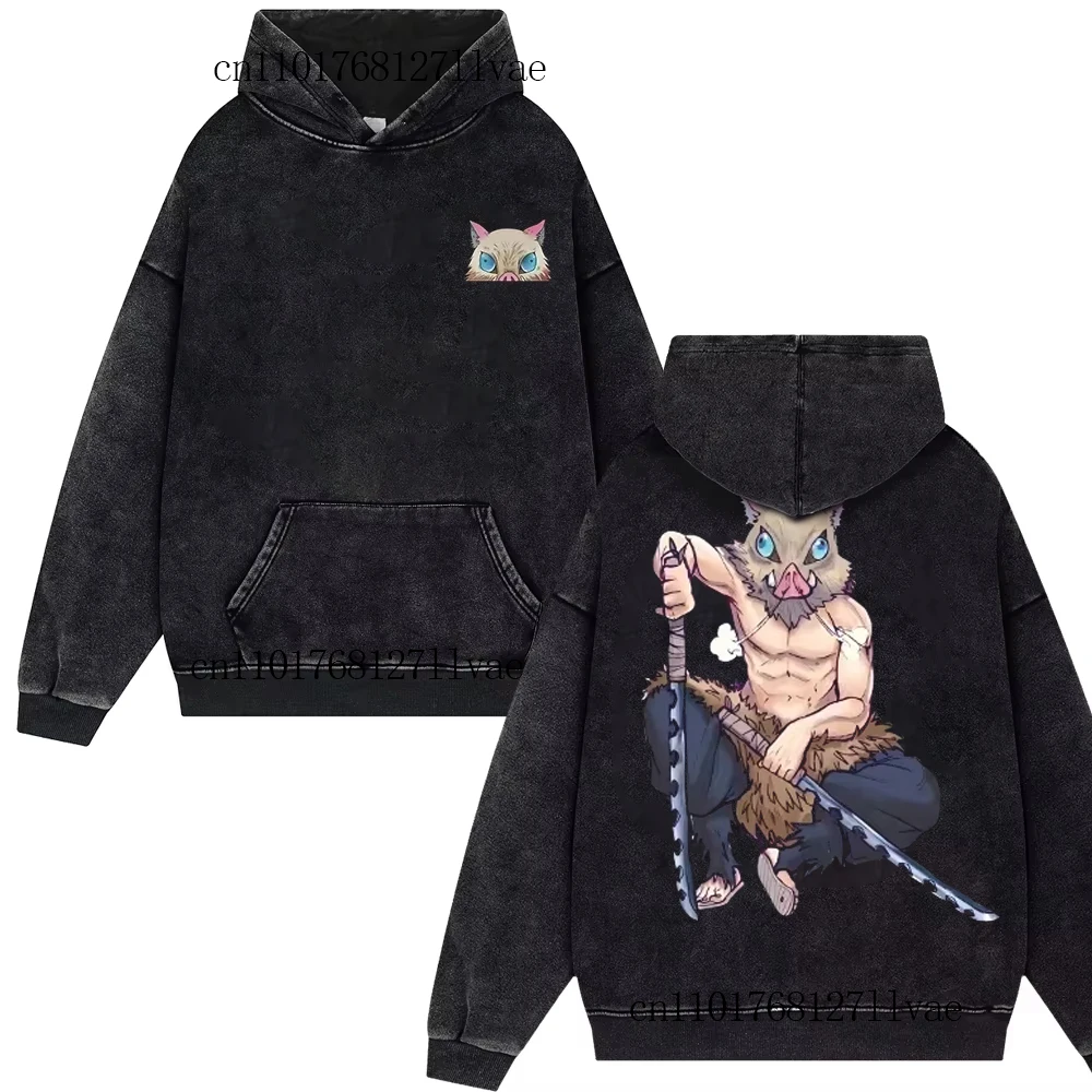 Винтажные толстовки Hashibira Inosuke Demon Slayer Washe Y2k Harajuku, уличная одежда, оверсайз, хип-хоп, мужской и женский пуловер, пальто унисекс, топ