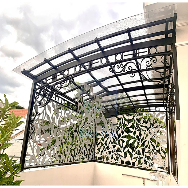 In bulk white glass wrought iron door canopy awning gold supplier manufacturer