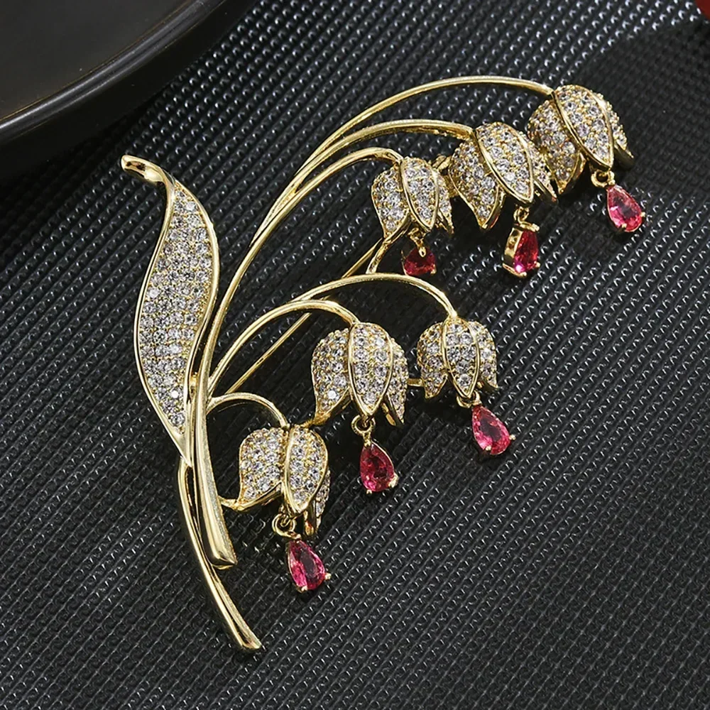 Bell orchid Brooch for women inlaid Zircon Green Crystal Brooch luxurious suit coat corsage Pin wedding bridesmaid Jewelry gifts