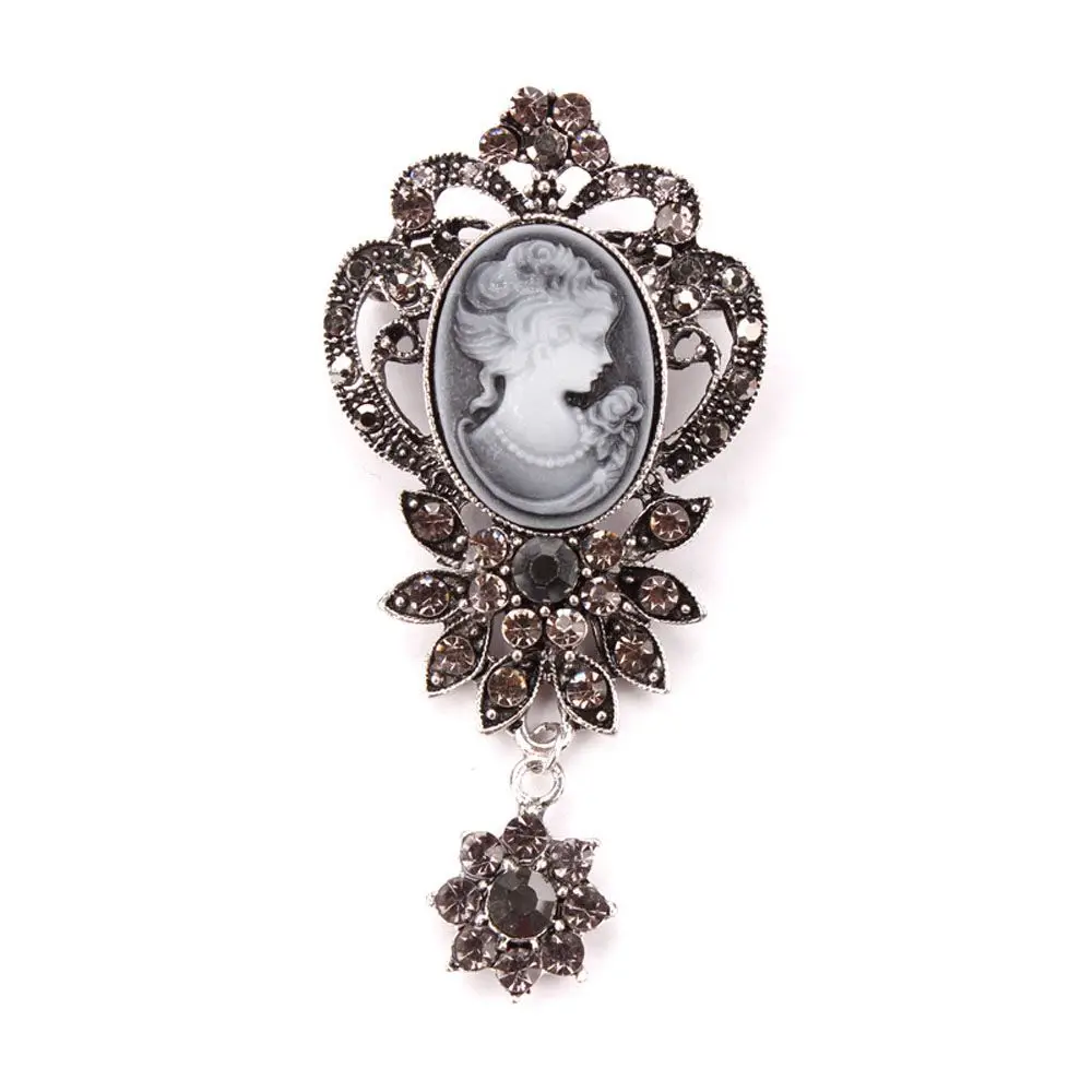 Elegant Antique Cameo Boutonniere Rhinestone Queen Brooch Pin Jewelry Christmas Gift Fashion Accessories