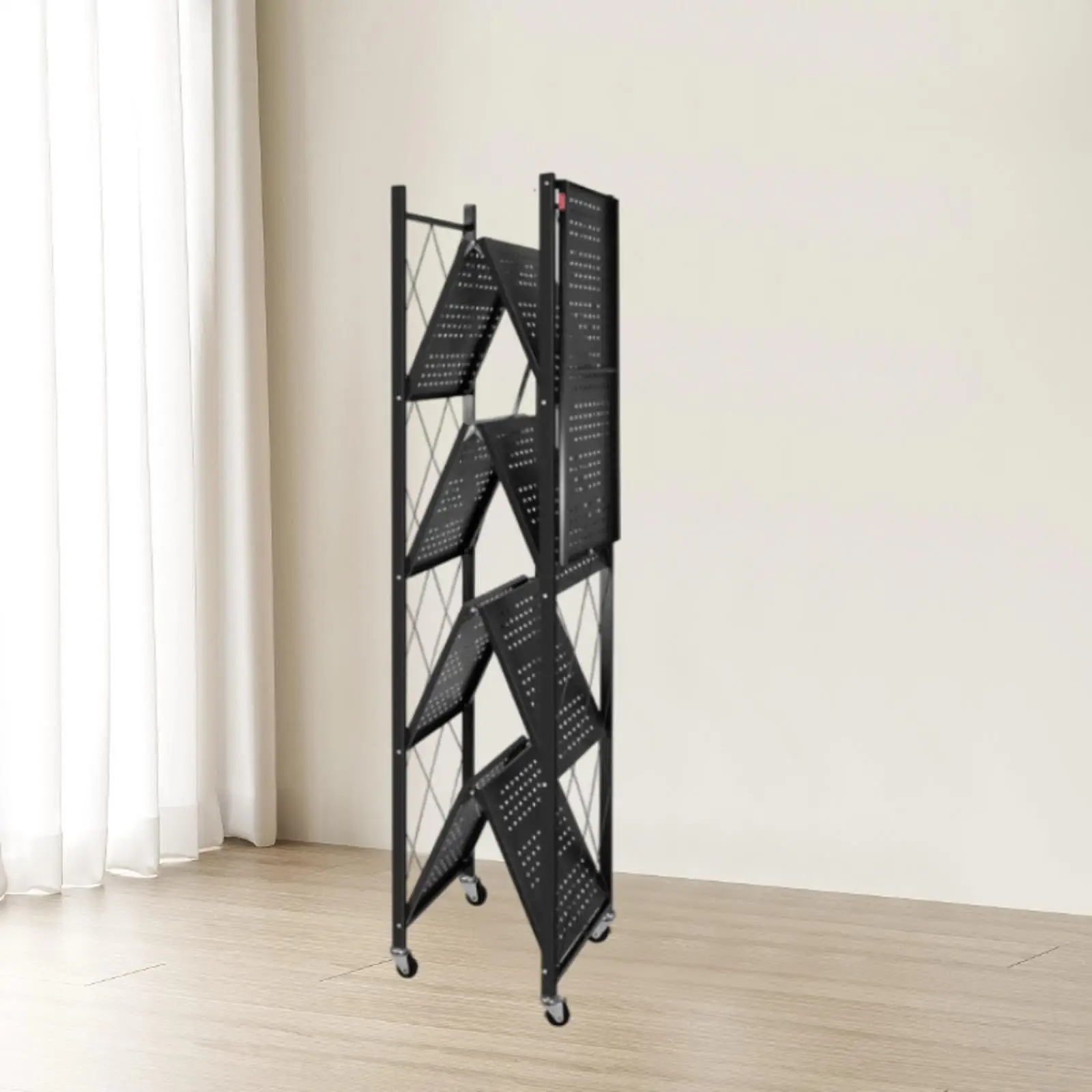 5 Tier Shelving Unit with Wheels Foldable Shelf Bathroom School Storage Rack