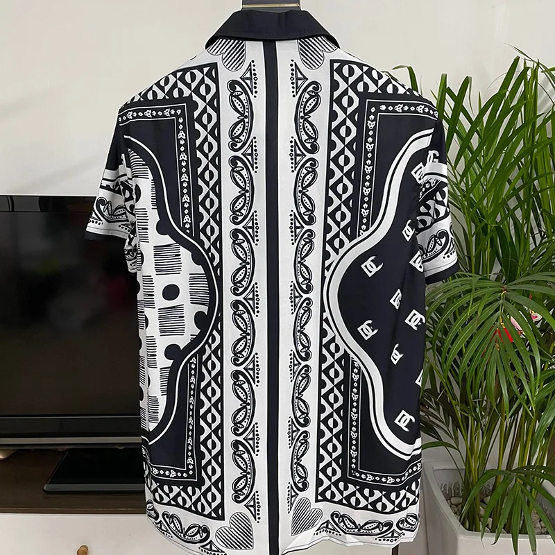 Luxury Royal Shirt Men Casual Letter Printed Short Sleeve Mens Social Paisley Shirt Manga Longa Prom Party Shirts Chemise Homme