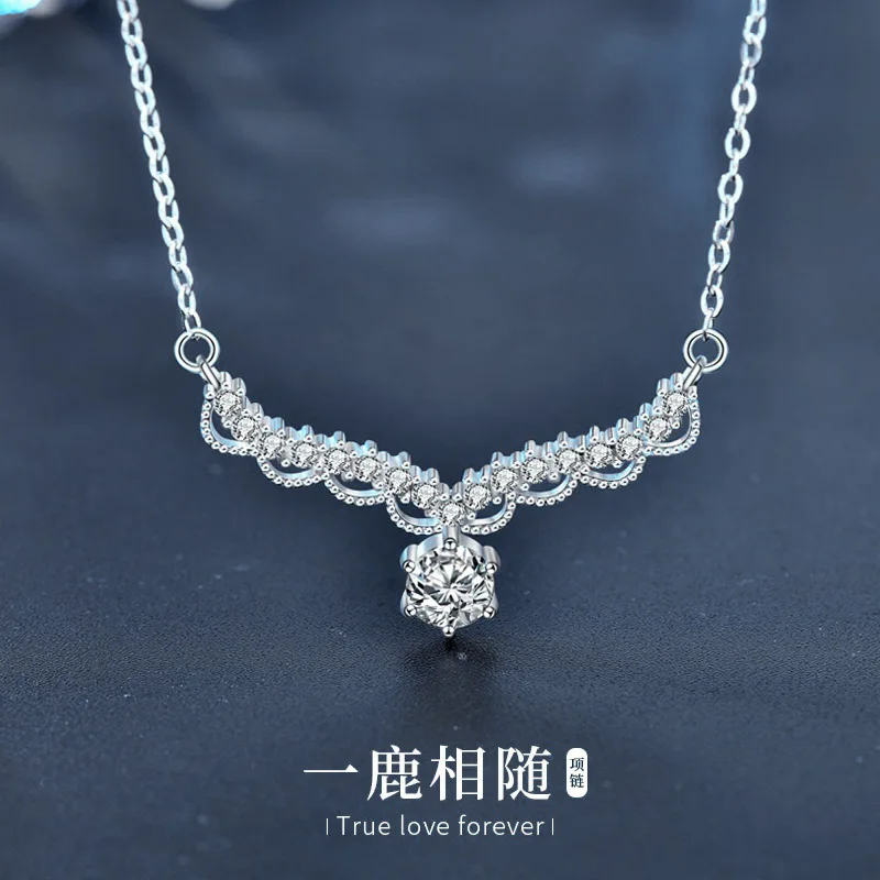 

Fashion necklace ins niche design 925 sterling silver moissani series deer antler pendant chain accessory