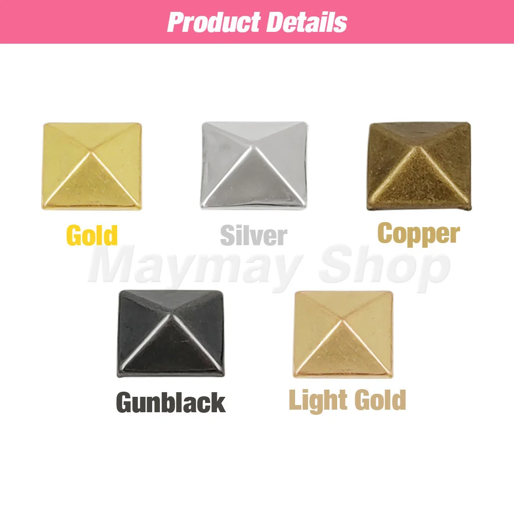 100sets 6-12mm Metal Pyramid Cap Rivets Studs Square Rivet for Leather Craft Bag Belt Clothing Garment Shoes Accessories