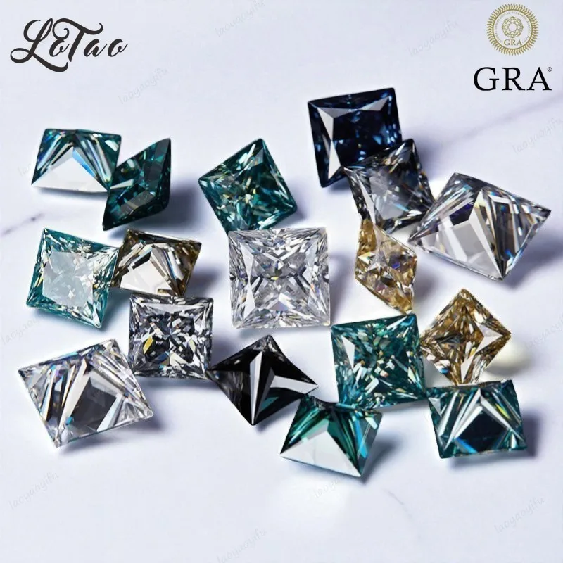 

Princess Cut Moissanite Loose Stone Multiple Color Beads Charms for Jewelry Making with GRA Certificate Pass Diamond Tester